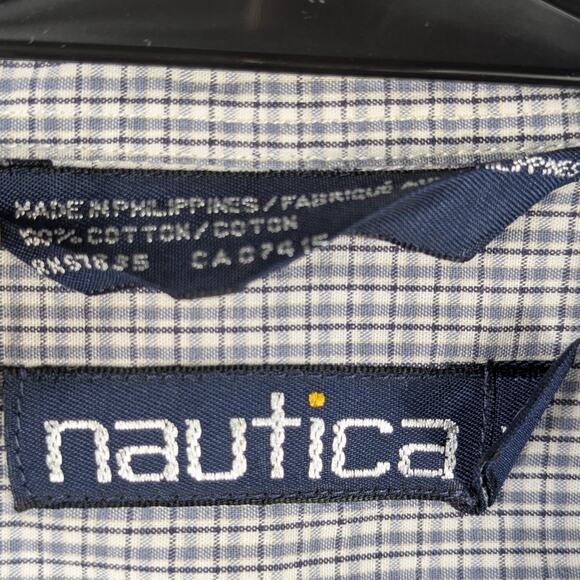 Nautica L Shirt Mens Plaid Blue Cotton Short Sleeve Button Up Casual Classic - Picture 2 of 4